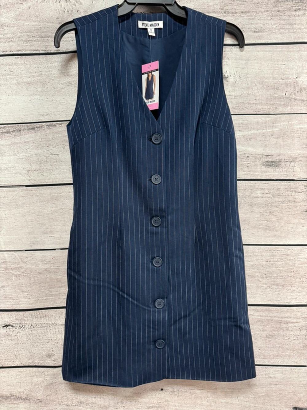 NWT Ladies Steve Madden Navy Pinstriped Dress - Small